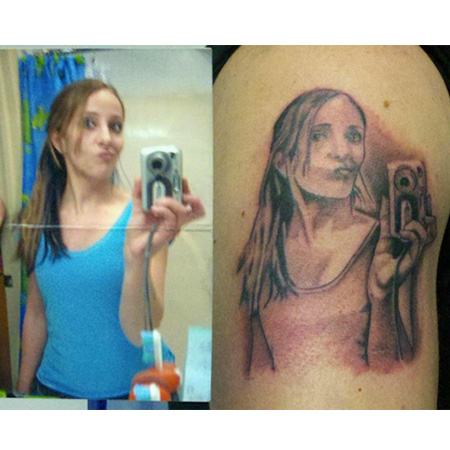 Dude gets ex-girlfriends selfie tattooed on him… wants it 