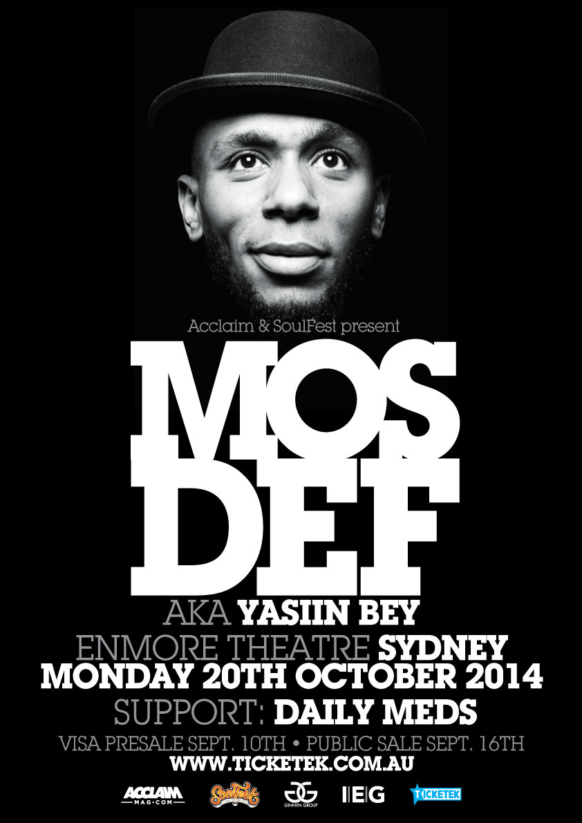 Tour: Sydney – Yasiin Bey (aka Mos Def), October 20 — Acclaim Magazine